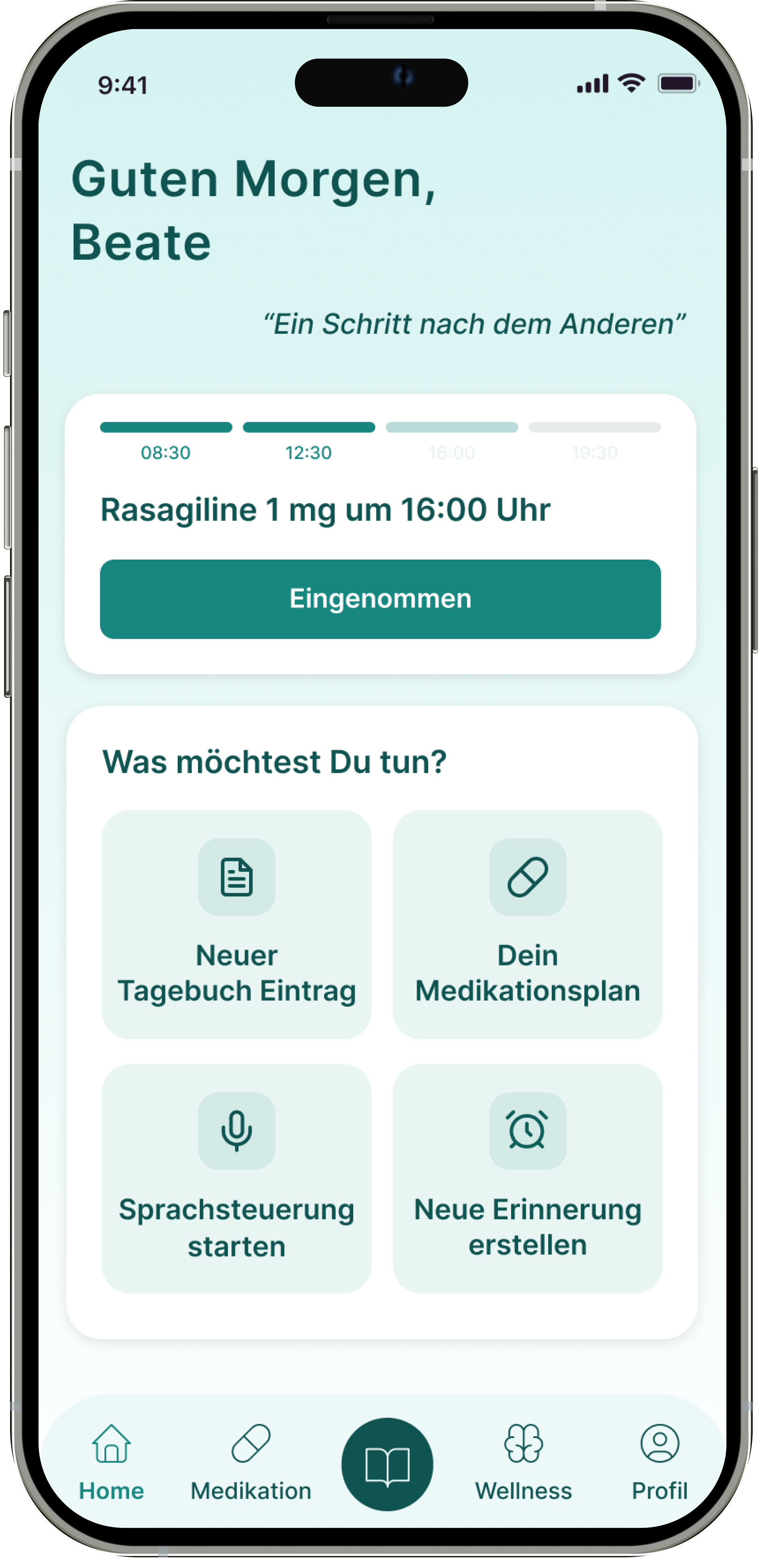 Axon Parkinsons App Homescreen
