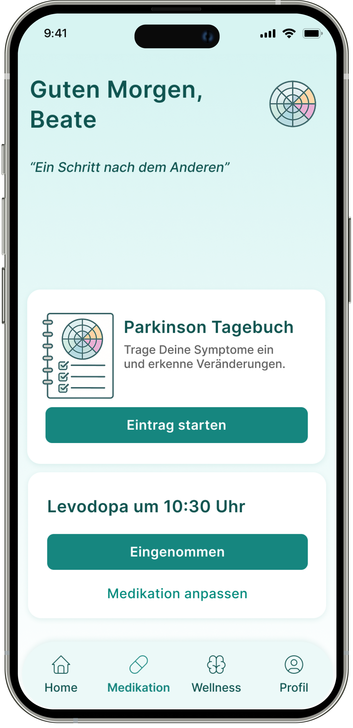 Axon Parkinsons App Homescreen